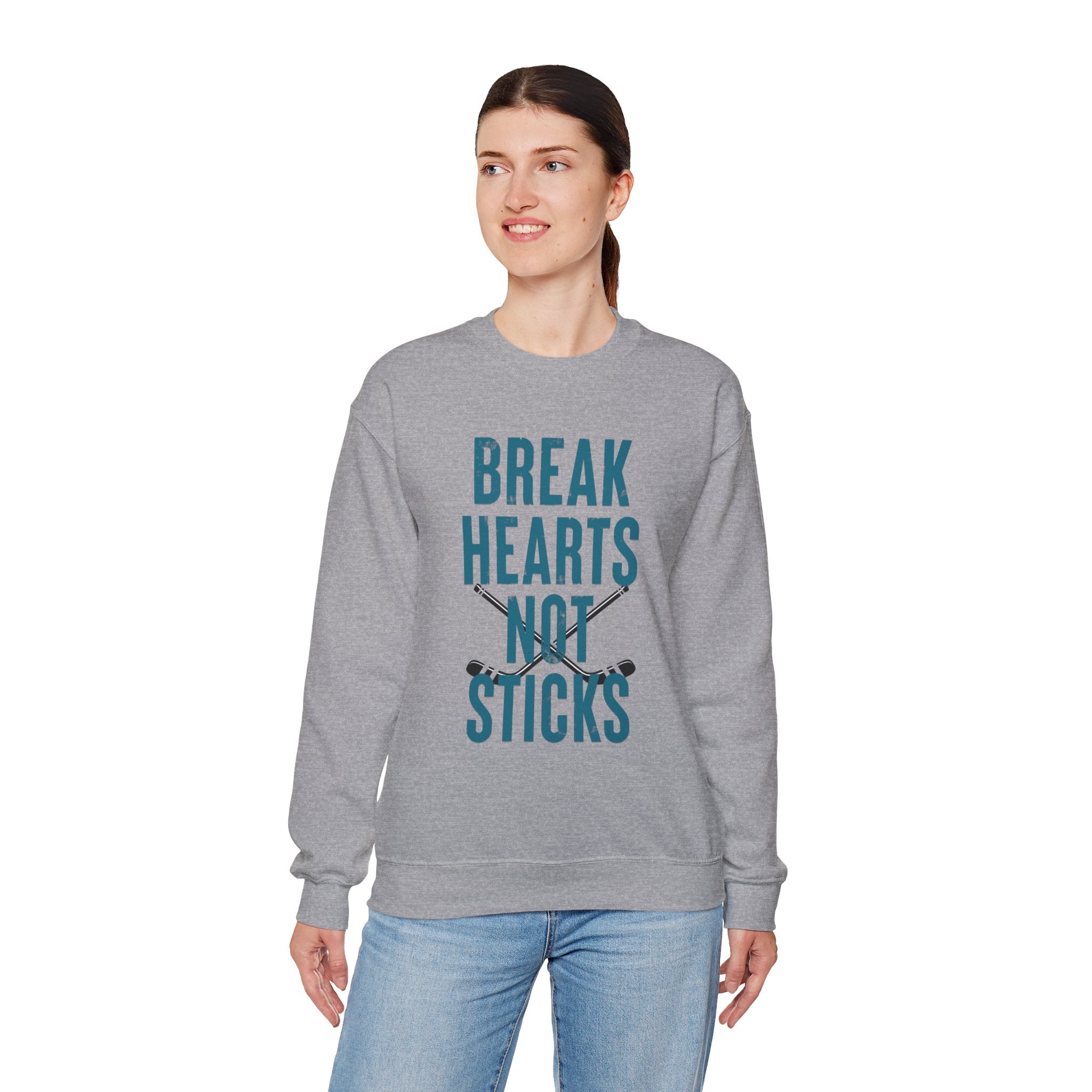 Break Hearts Not Sticks — Hockey Romance Graphic Sweatshirt