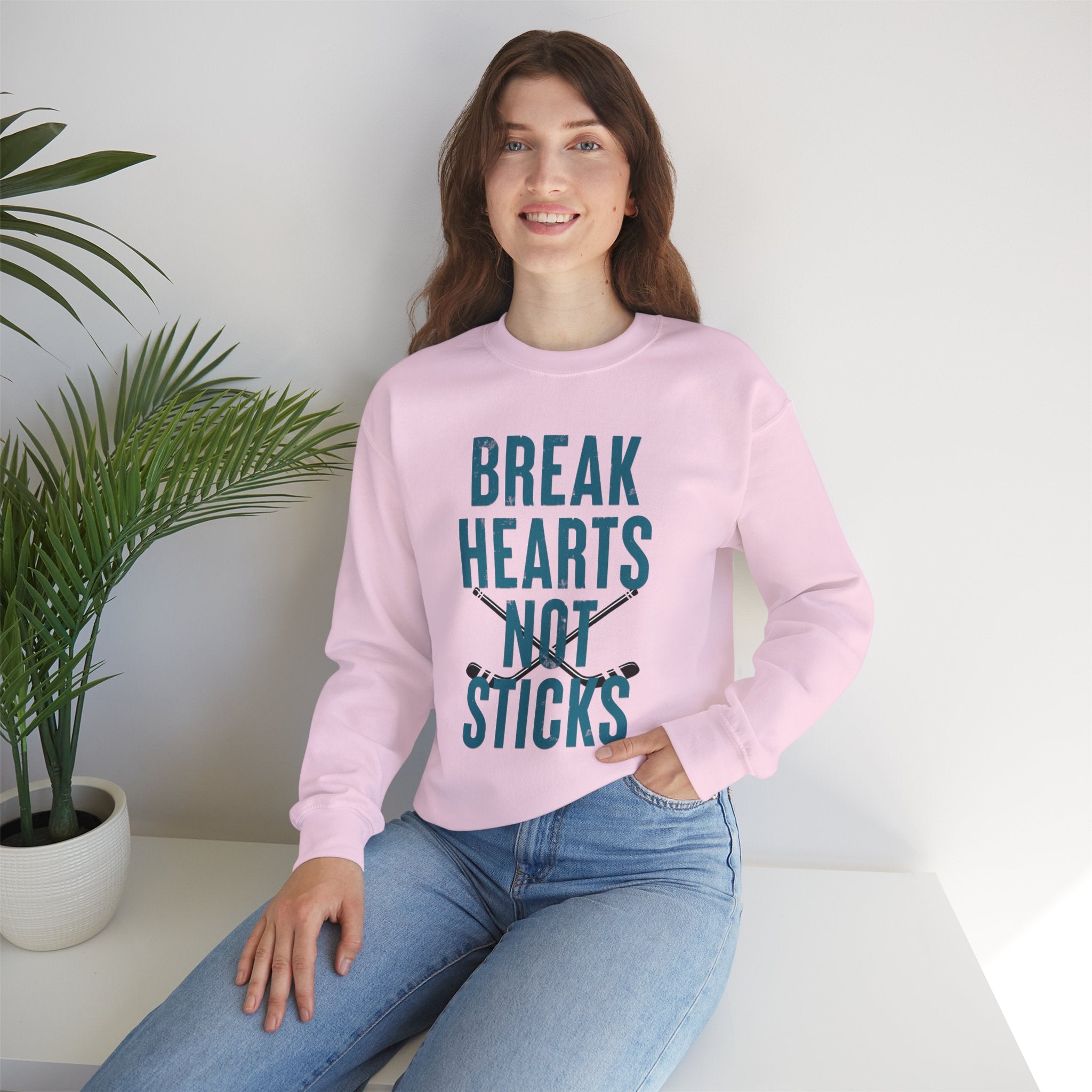 Break Hearts Not Sticks — Hockey Romance Graphic Sweatshirt
