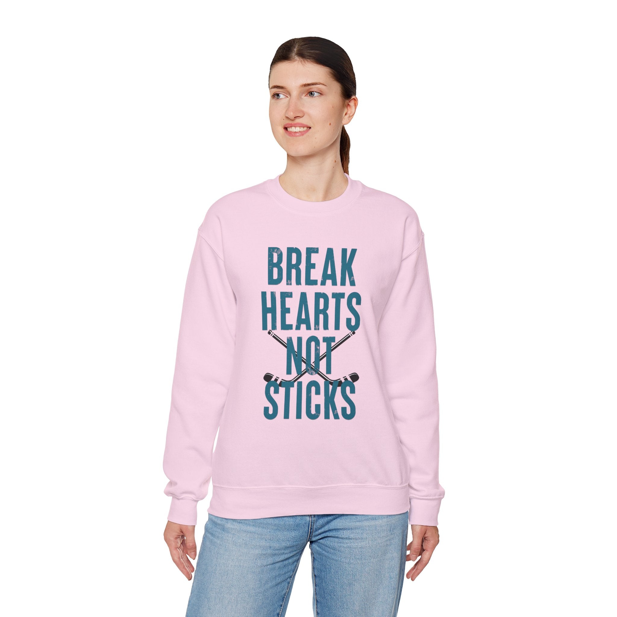 Break Hearts Not Sticks — Hockey Romance Graphic Sweatshirt