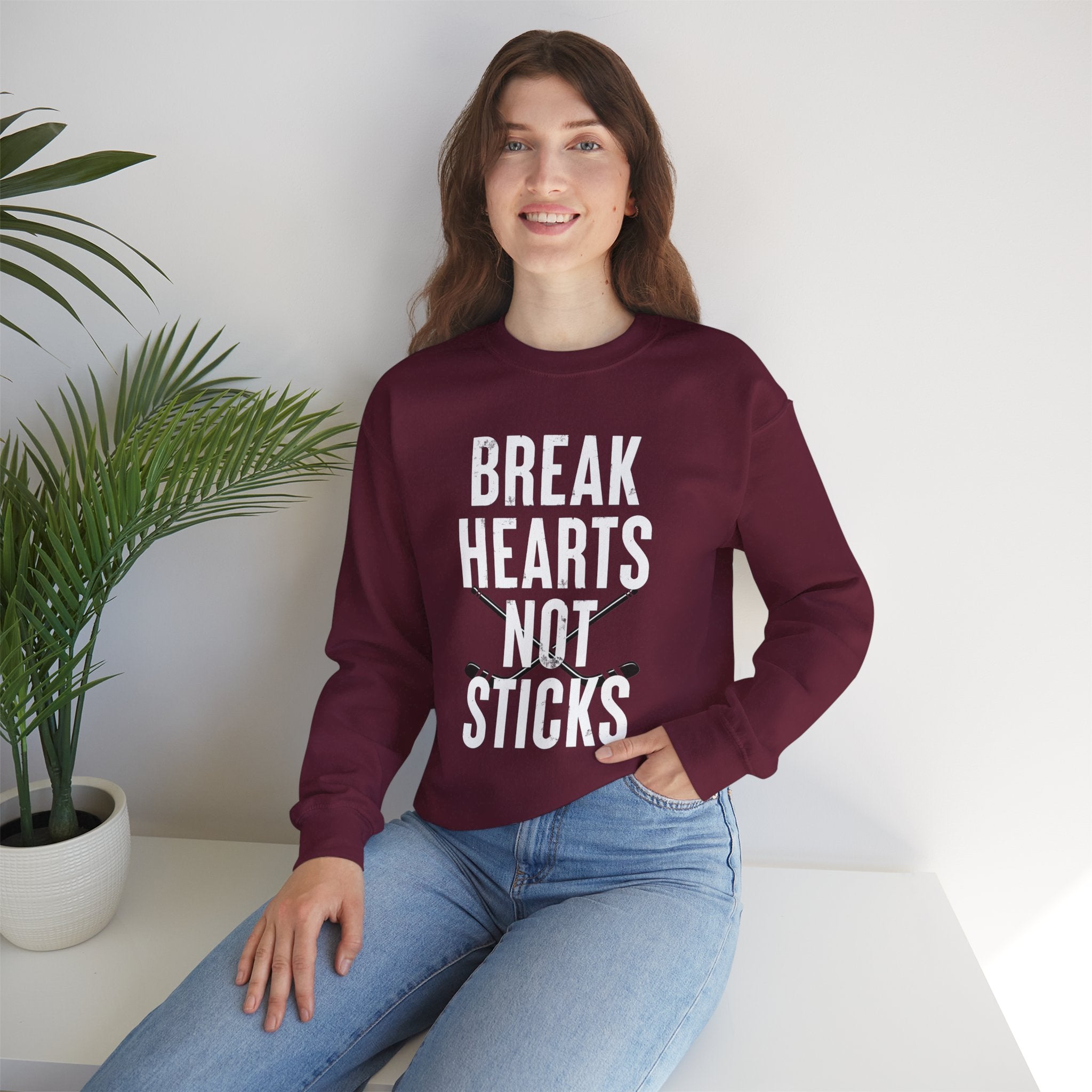 Break Hearts Not Sticks — Hockey Romance Graphic Sweatshirt